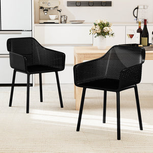 Modern Plastic Dining Chairs Set of 2 Kitchen Armchairs with Breathable Mesh Backres-Black view 2