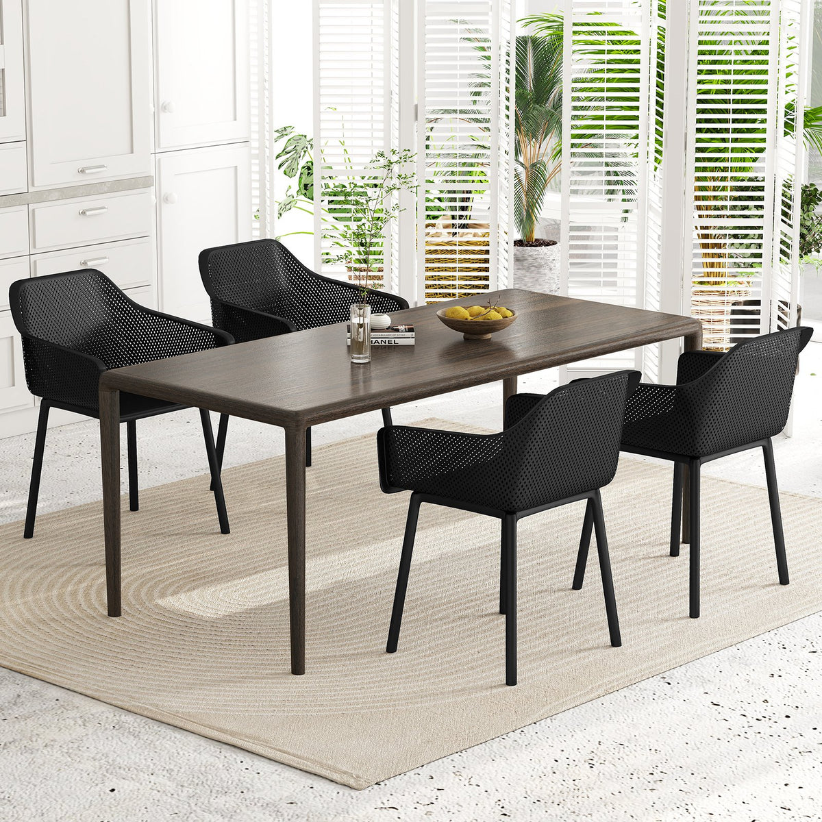 Modern Plastic Dining Chairs Set of 2 Kitchen Armchairs with Breathable Mesh Backres-Black view 3