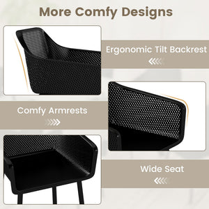 Modern Plastic Dining Chairs Set of 2 Kitchen Armchairs with Breathable Mesh Backres-Black view 8