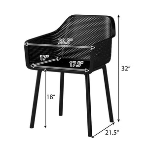 Modern Plastic Dining Chairs Set of 4 Kitchen Armchairs with Breathable Mesh Backrest-Black view 4