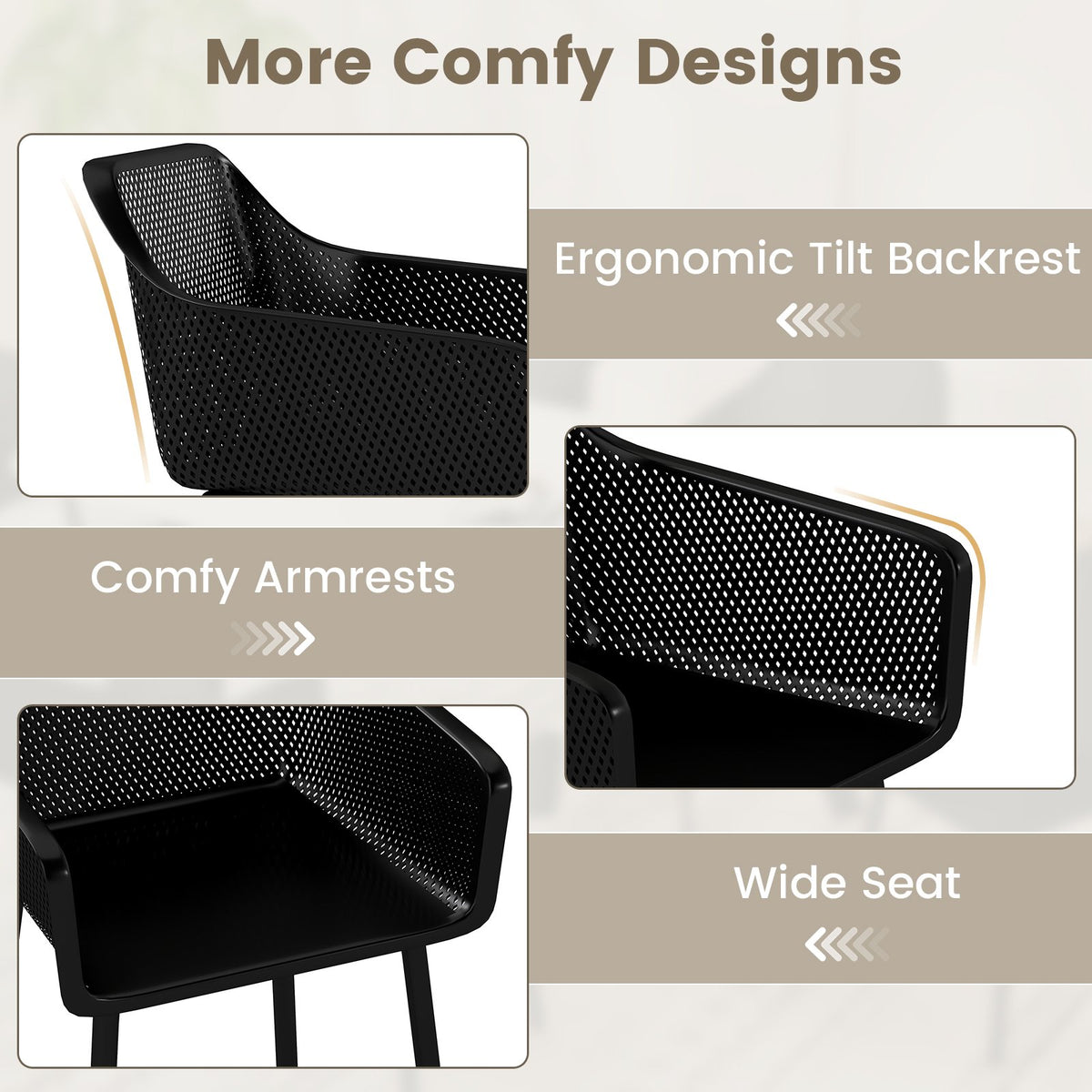 Modern Plastic Dining Chairs Set of 4 Kitchen Armchairs with Breathable Mesh Backrest-Black view 9