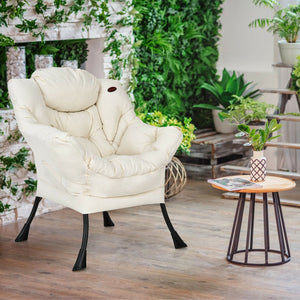 Modern Polyester Fabric Lazy Chair with Steel Frame and Side Pocket-Beige view 3