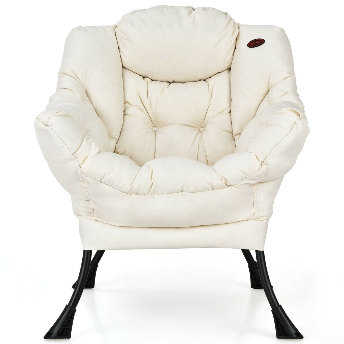 Modern Polyester Fabric Lazy Chair with Steel Frame and Side Pocket-Beige view 4