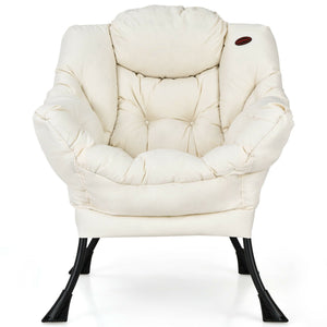 Modern Polyester Fabric Lazy Chair with Steel Frame and Side Pocket-Beige view 4