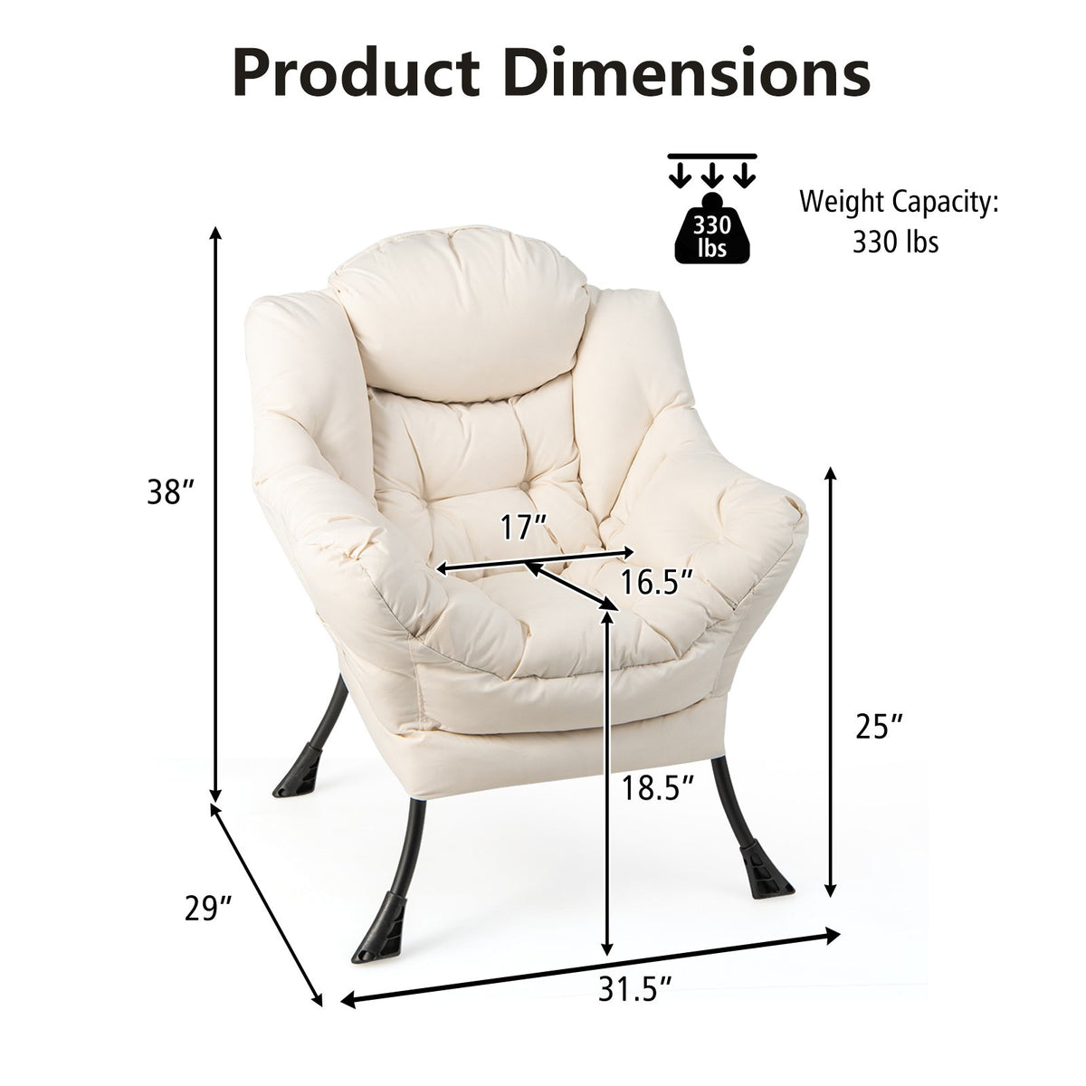 Modern Polyester Fabric Lazy Chair with Steel Frame and Side Pocket-Beige view 5