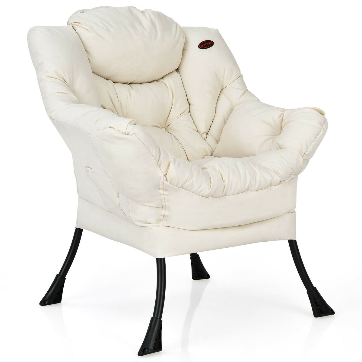 Modern Polyester Fabric Lazy Chair with Steel Frame and Side Pocket-Beige view 7
