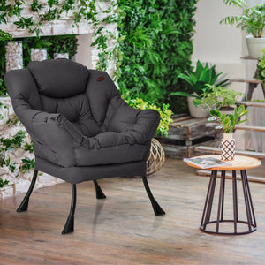 Modern Polyester Fabric Lazy Chair with Steel Frame and Side Pocket-Gray view 3
