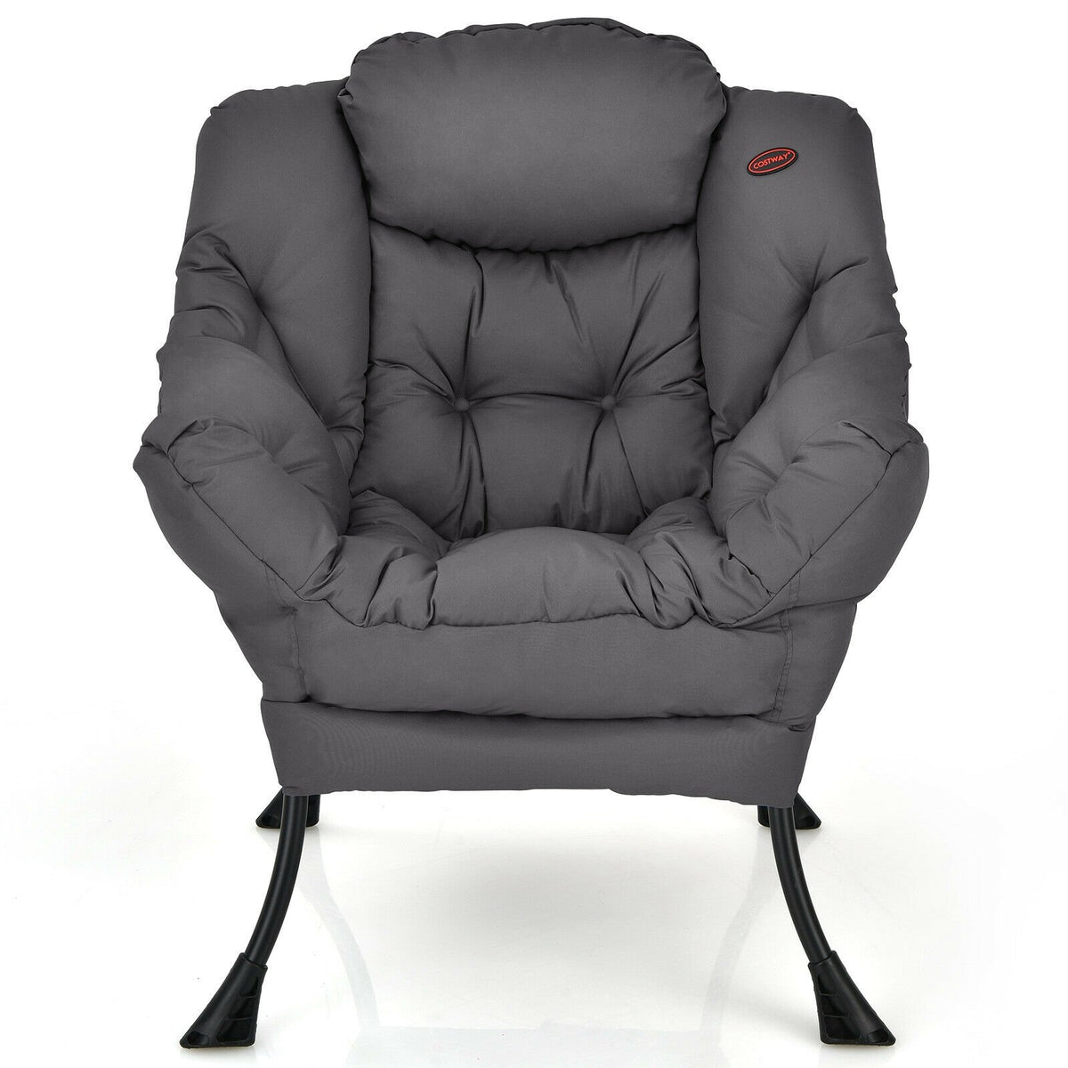 Modern Polyester Fabric Lazy Chair with Steel Frame and Side Pocket-Gray view 4