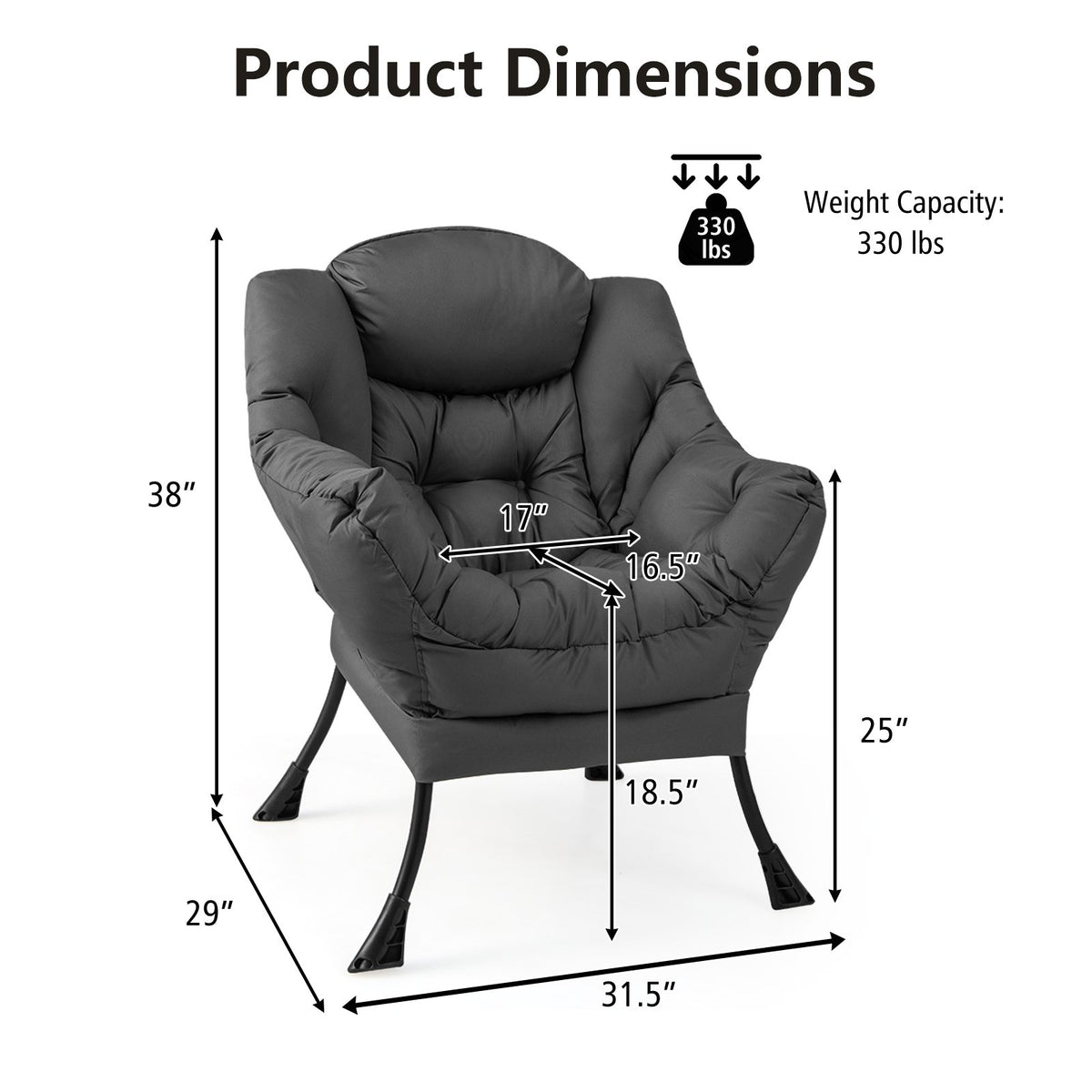 Modern Polyester Fabric Lazy Chair with Steel Frame and Side Pocket-Gray view 5