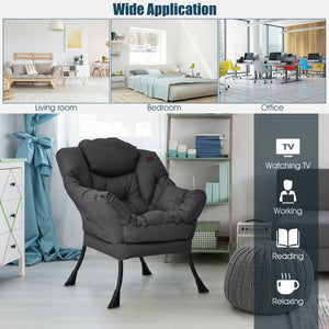 Modern Polyester Fabric Lazy Chair with Steel Frame and Side Pocket-Gray view 8