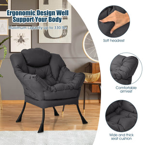 Modern Polyester Fabric Lazy Chair with Steel Frame and Side Pocket-Gray view 9