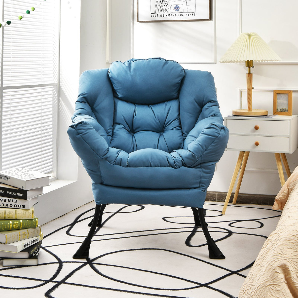 Modern Polyester Fabric Lazy Chair with Steel Frame and Side Pocket-Navy view 3