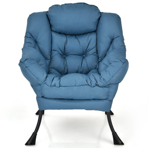 Modern Polyester Fabric Lazy Chair with Steel Frame and Side Pocket-Navy view 4