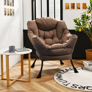 Modern Polyester Fabric Lazy Chair with Steel Frame and Side Pocket-Brown view 6
