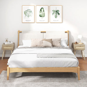 Modern Rattan Nightstand with Drawer and Solid Wood Legs for Bedroom and Living Room-Natural view 5