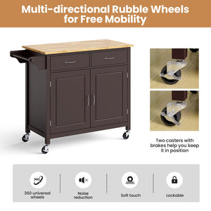 Modern Rolling Kitchen Cart Island with Wooden Top-Brown view 3