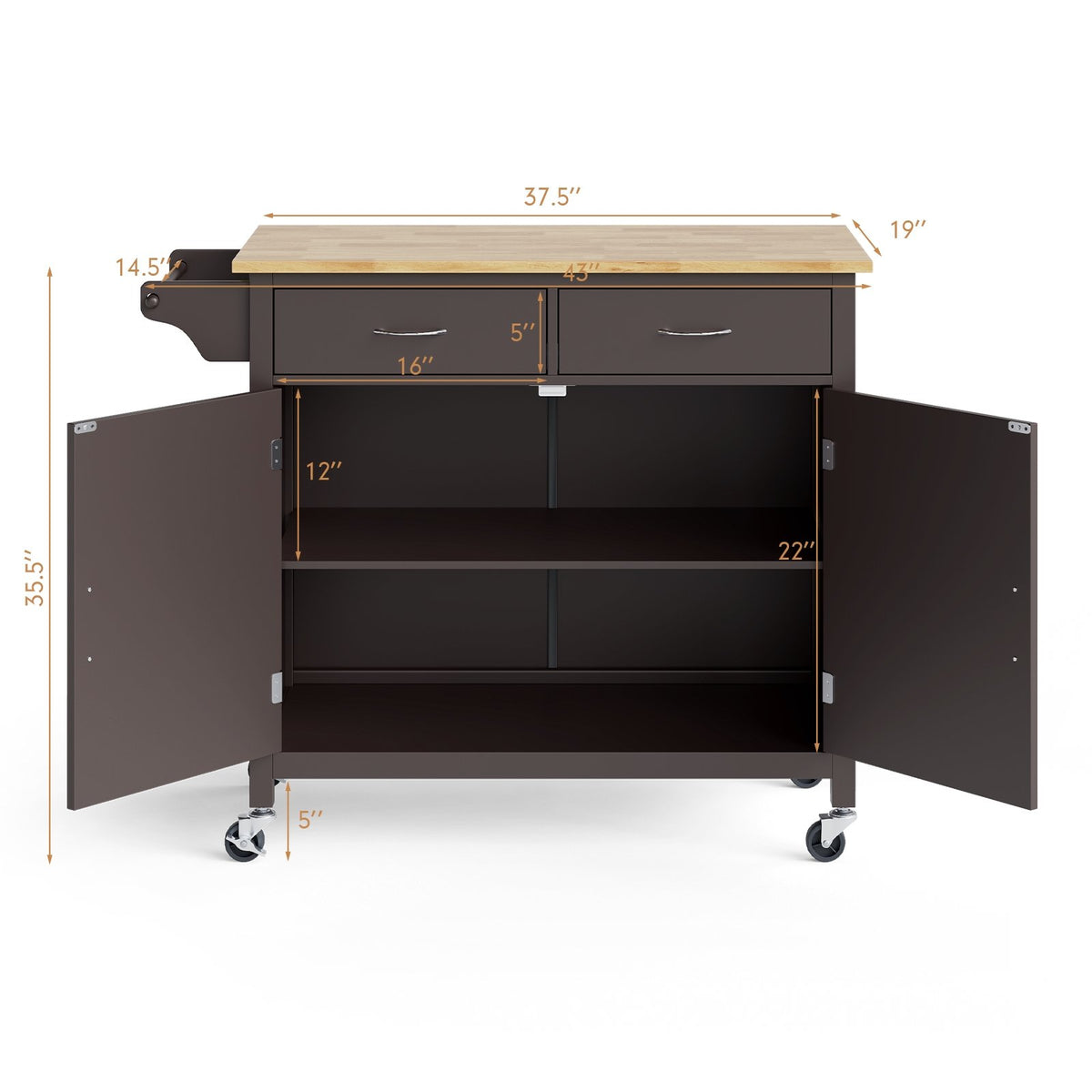 Modern Rolling Kitchen Cart Island with Wooden Top-Brown view 4