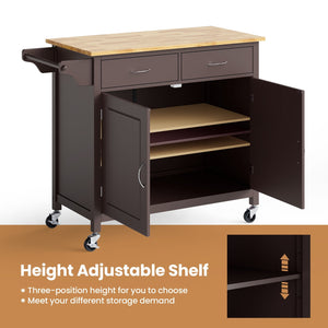 Modern Rolling Kitchen Cart Island with Wooden Top-Brown view 5