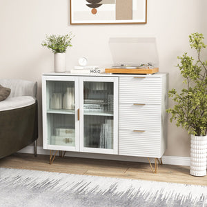 Modern Sideboard Buffet Cabinet with 2 Doors and 3 Drawers for Living Room Dining Room-White view 2
