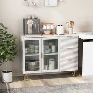 Modern Sideboard Buffet Cabinet with 2 Doors and 3 Drawers for Living Room Dining Room-White view 3