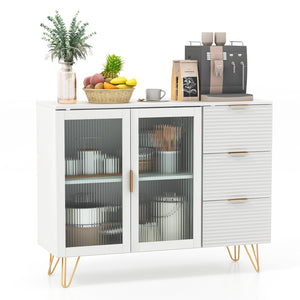 Modern Sideboard Buffet Cabinet with 2 Doors and 3 Drawers for Living Room Dining Room-White view 4