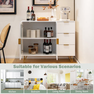 Modern Sideboard Buffet Cabinet with 2 Doors and 3 Drawers for Living Room Dining Room-White view 8
