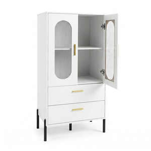 Modern Sideboard Buffet Cabinet with Fluted Doors-White