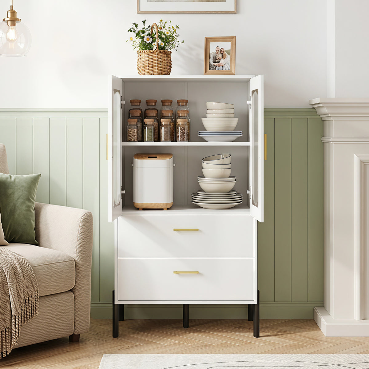 Modern Sideboard Buffet Cabinet with Fluted Doors-White view 3