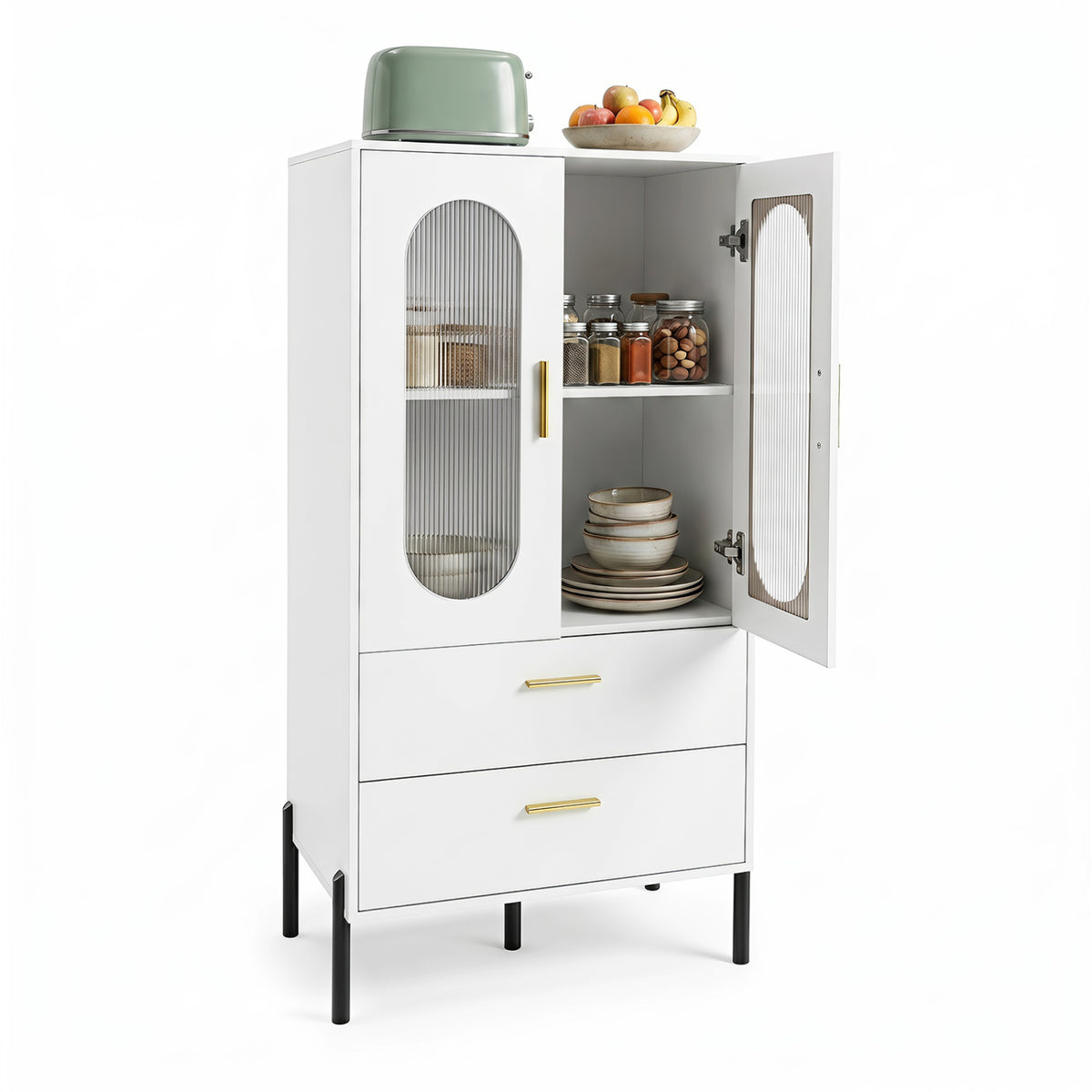 Modern Sideboard Buffet Cabinet with Fluted Doors-White view 4