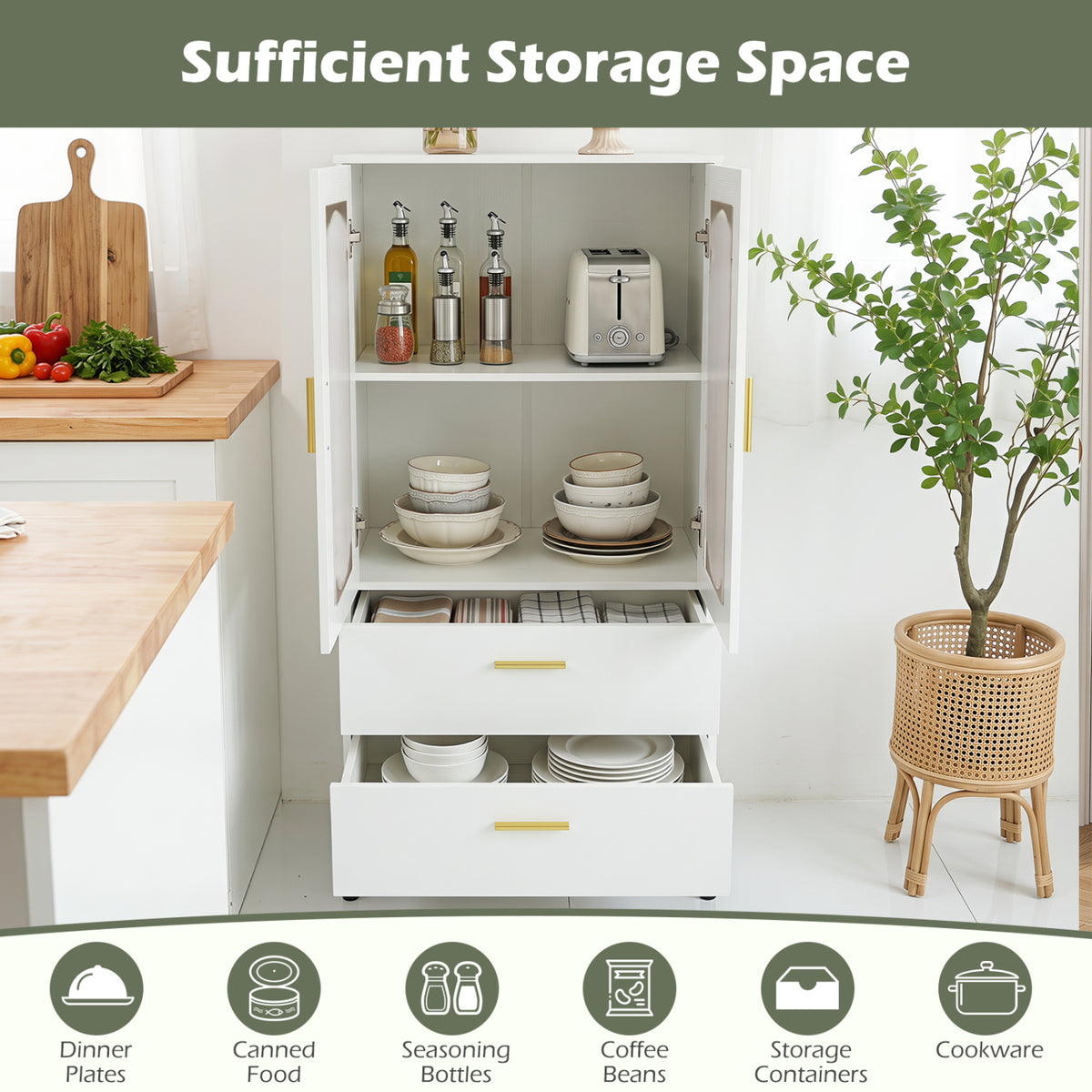 Modern Sideboard Buffet Cabinet with Fluted Doors-White view 7