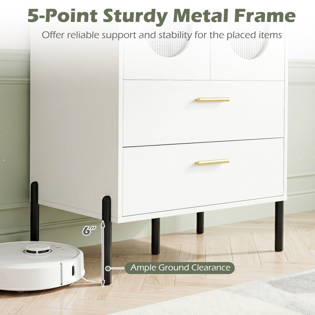 Modern Sideboard Buffet Cabinet with Fluted Doors-White view 9