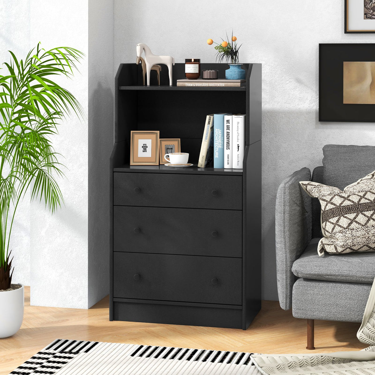 Modern Storage Dresser with Anti-toppling Device-Black view 2
