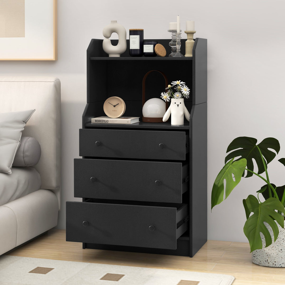 Modern Storage Dresser with Anti-toppling Device-Black view 3