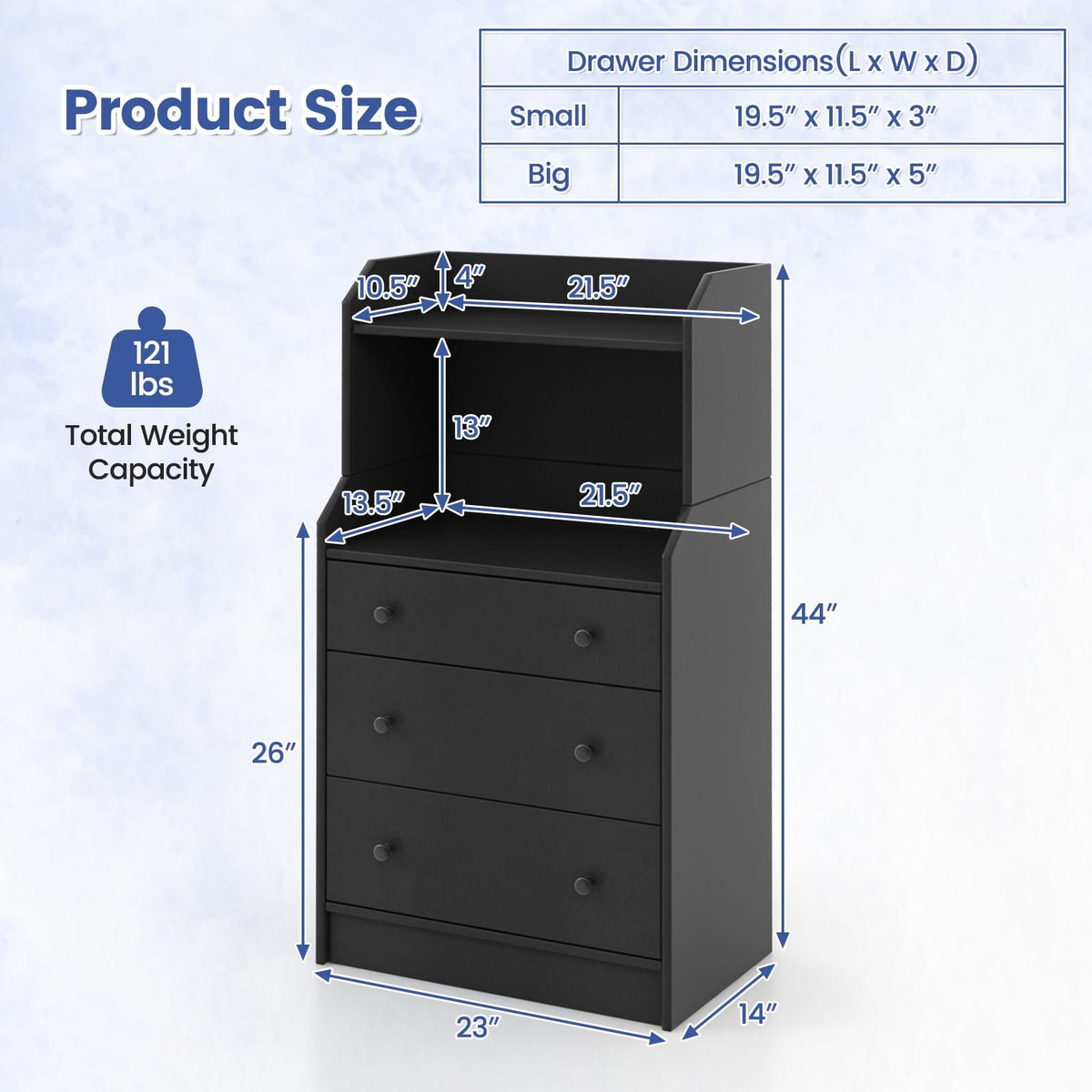 Modern Storage Dresser with Anti-toppling Device-Black view 4