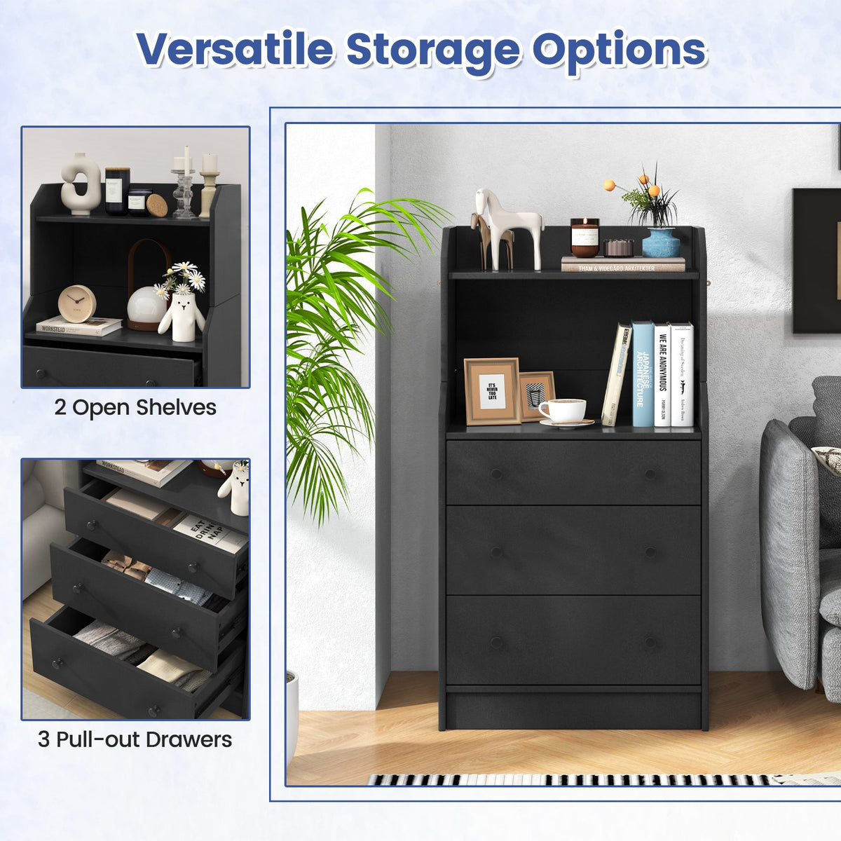 Modern Storage Dresser with Anti-toppling Device-Black view 6