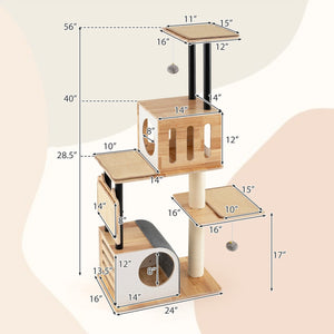 Modern Tall Cat Tower with Double Condos with Dangling Balls and Sisal Carpets-Natural view 4