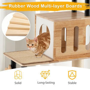 Modern Tall Cat Tower with Double Condos with Dangling Balls and Sisal Carpets-Natural view 5
