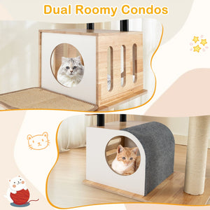 Modern Tall Cat Tower with Double Condos with Dangling Balls and Sisal Carpets-Natural view 7