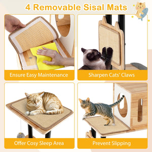 Modern Tall Cat Tower with Double Condos with Dangling Balls and Sisal Carpets-Natural view 8