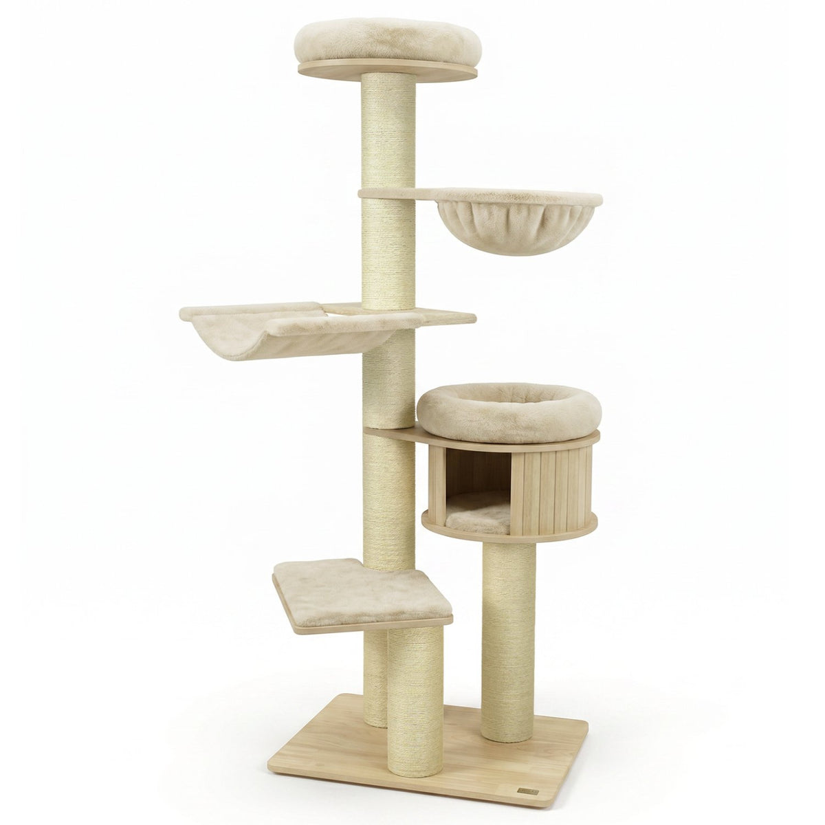 75.5 inches Tall Cat Tree with 7 Sisal Posts & Hanging Basket and Hammock for Indoor-Beige