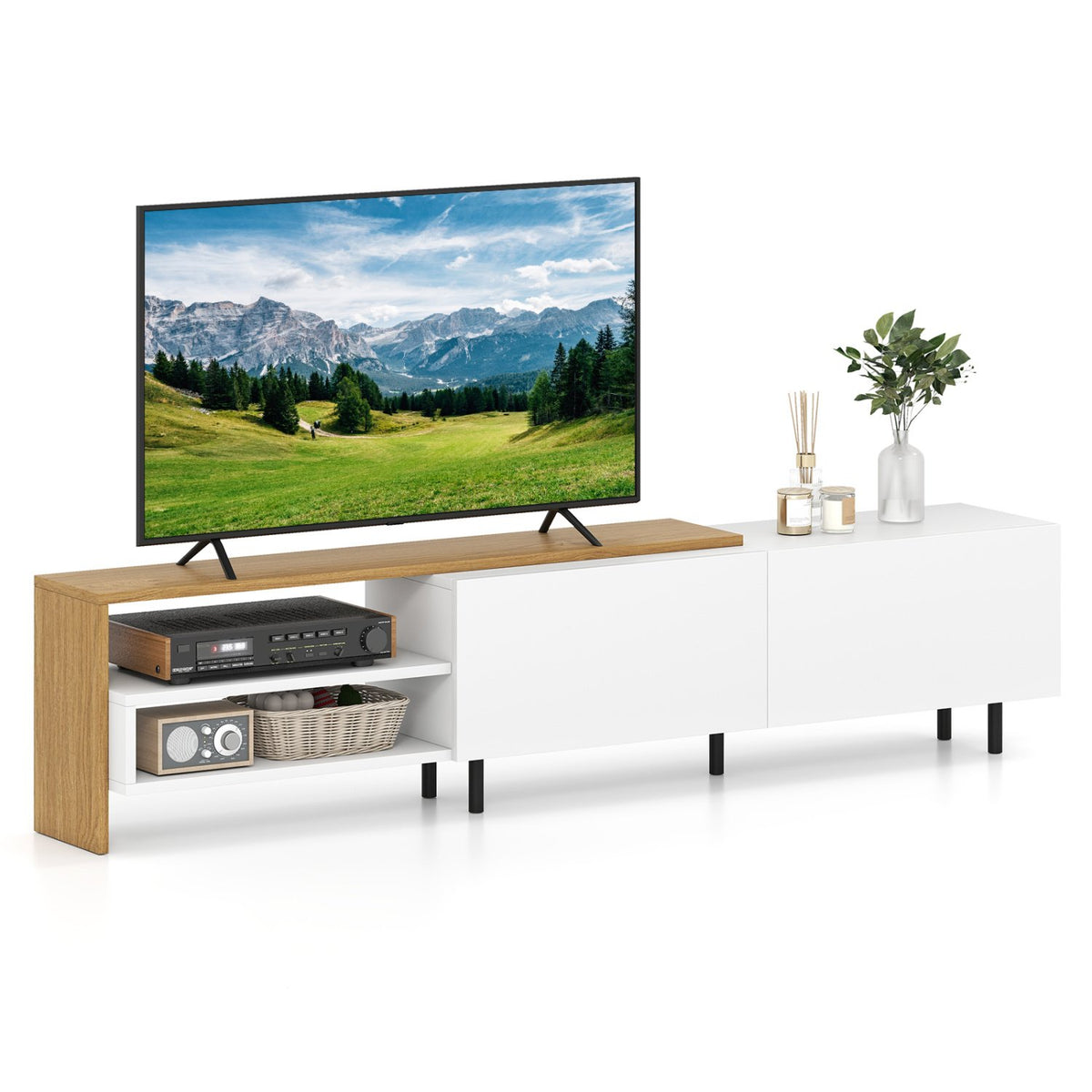 Modern TV Stand for 80 Inches TVs with Storage Shelves and Cabinets-White view 4