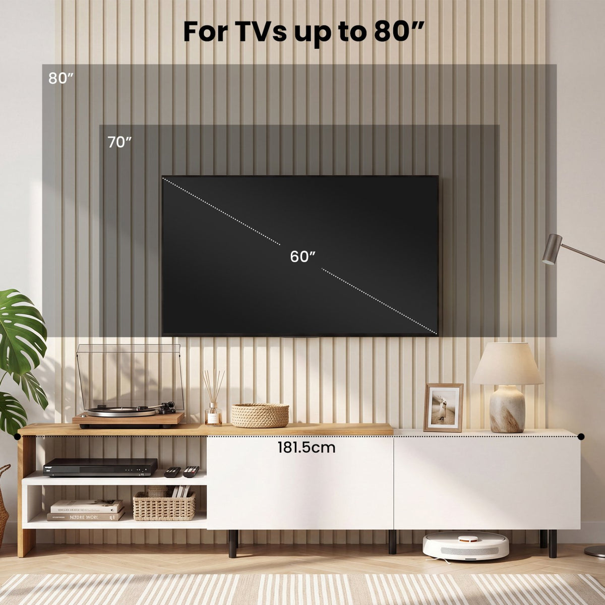 Modern TV Stand for 80 Inches TVs with Storage Shelves and Cabinets-White view 7