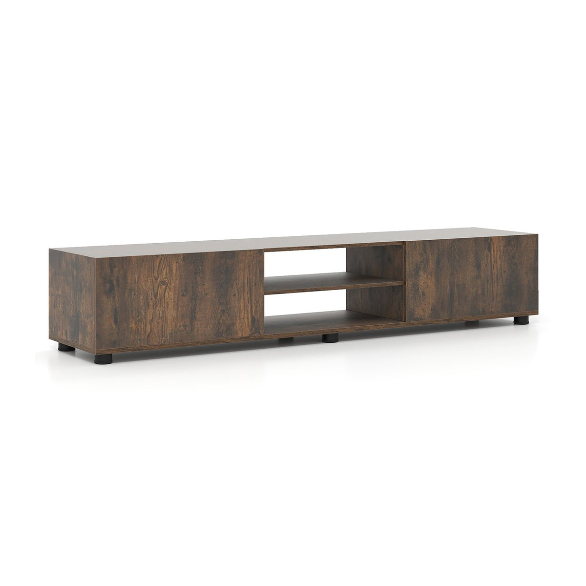 Modern TV Stand for up to 70 inches TVs Minimalist Entertainment Center with 2 Doors and Open Shelves-Rustic Brown view 4