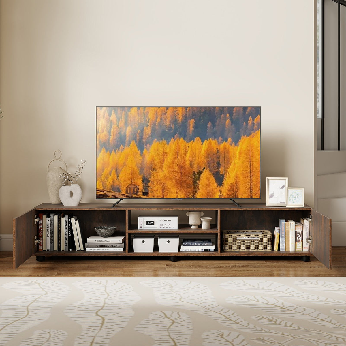 Modern TV Stand for up to 70 inches TVs Minimalist Entertainment Center with 2 Doors and Open Shelves-Rustic Brown view 6