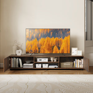 Modern TV Stand for up to 70 inches TVs Minimalist Entertainment Center with 2 Doors and Open Shelves-Rustic Brown view 6