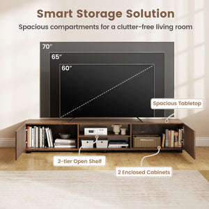 Modern TV Stand for up to 70 inches TVs Minimalist Entertainment Center with 2 Doors and Open Shelves-Rustic Brown view 7