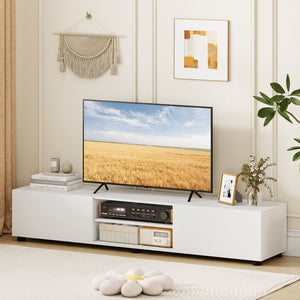 Modern TV Stand for up to 70 inches TVs Minimalist Entertainment Center with 2 Doors and Open Shelves-White view 3