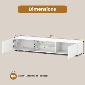 Modern TV Stand for up to 70 inches TVs Minimalist Entertainment Center with 2 Doors and Open Shelves-White view 5