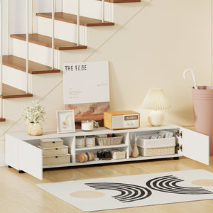 Modern TV Stand for up to 70 inches TVs Minimalist Entertainment Center with 2 Doors and Open Shelves-White view 6