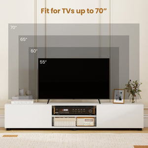 Modern TV Stand for up to 70 inches TVs Minimalist Entertainment Center with 2 Doors and Open Shelves-White view 7